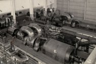 Black and white photo of two 50 MW machines for Bunnerong - Parsons first full speed 50 MW sets (1937)